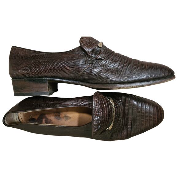 Vintage Men Lizard Skin Loafers Brown Horsebit Sz 8 Leather Italy main image 7